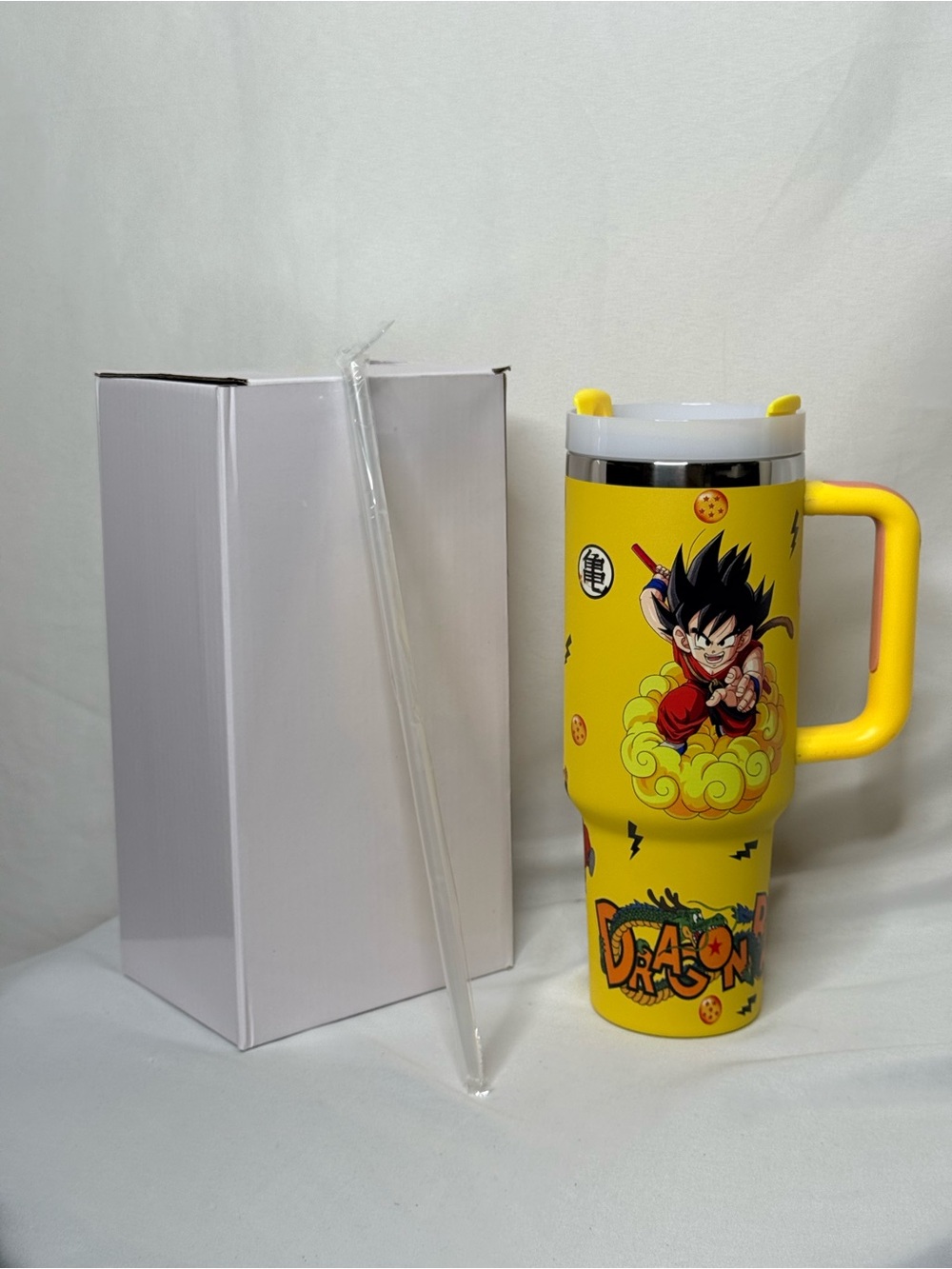 Dragon Ball Yellow 40 oz Travel Mug Tumbler with Handle & Straw - Kid Goku Brand